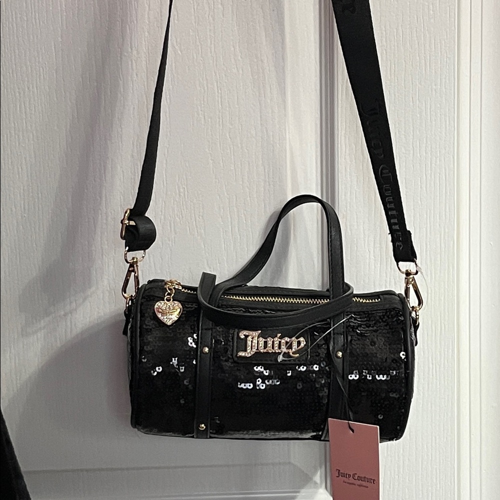 Juicy Couture Black Sequin Barrel Bag with Gold Heart Charm - Picture 4 of 7